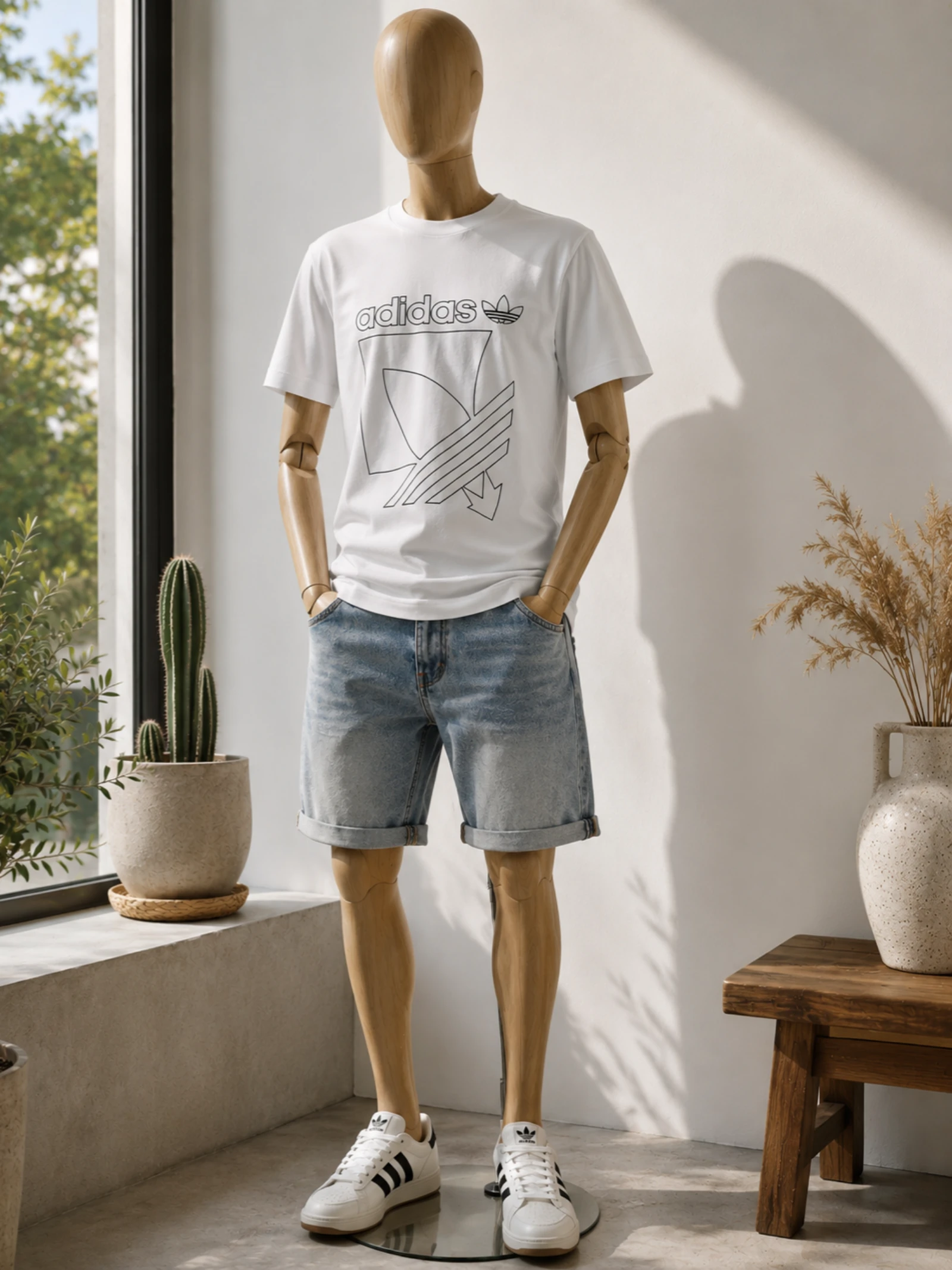 Adidas Originals T-Shirt TXS-White Background & Black Stripes Regular Fit-100%Cotton in VB – photo 2